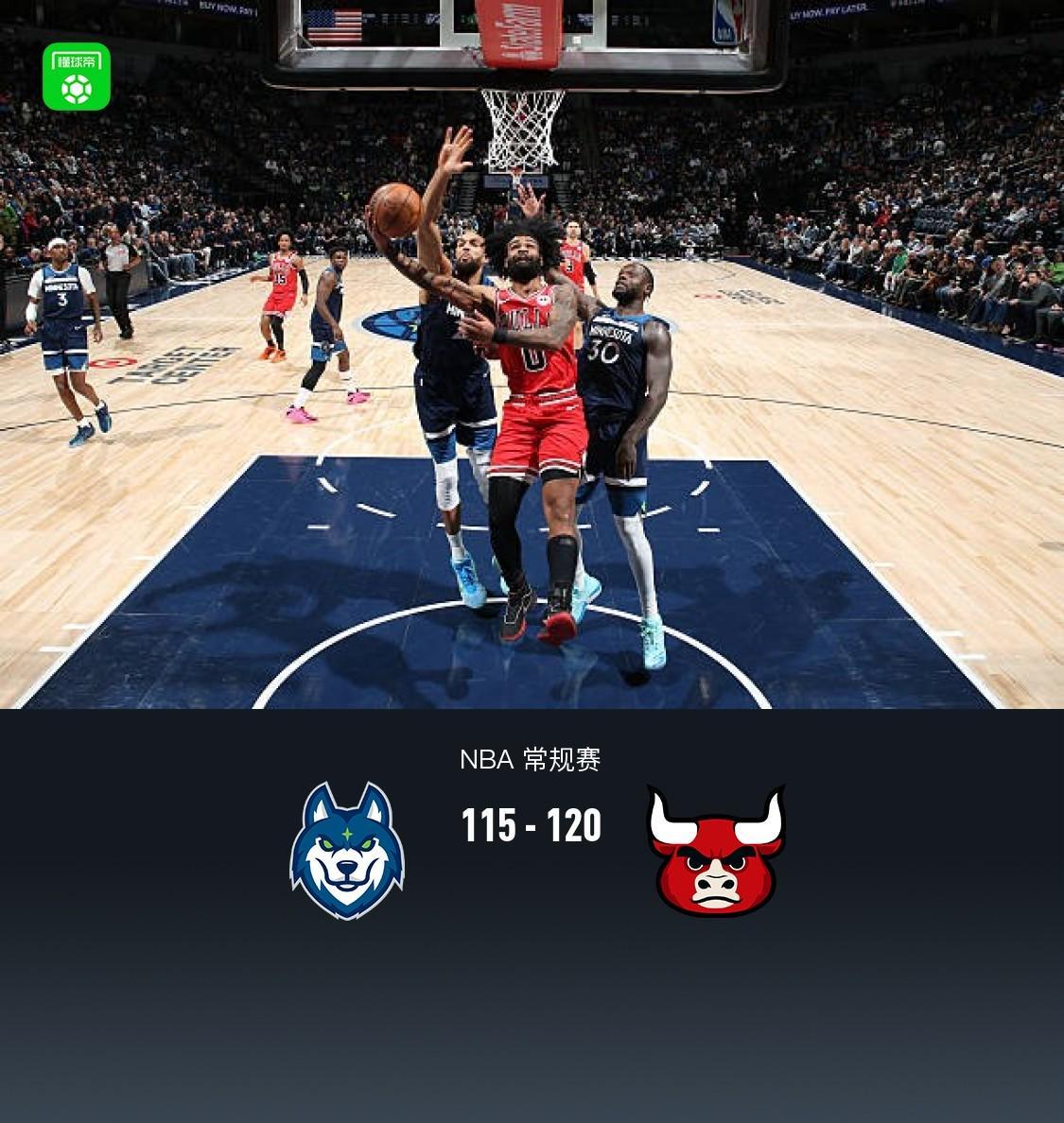 B体育-公牛120-115险胜森林狼，科比-怀特22分，爱德华兹25中9得20分